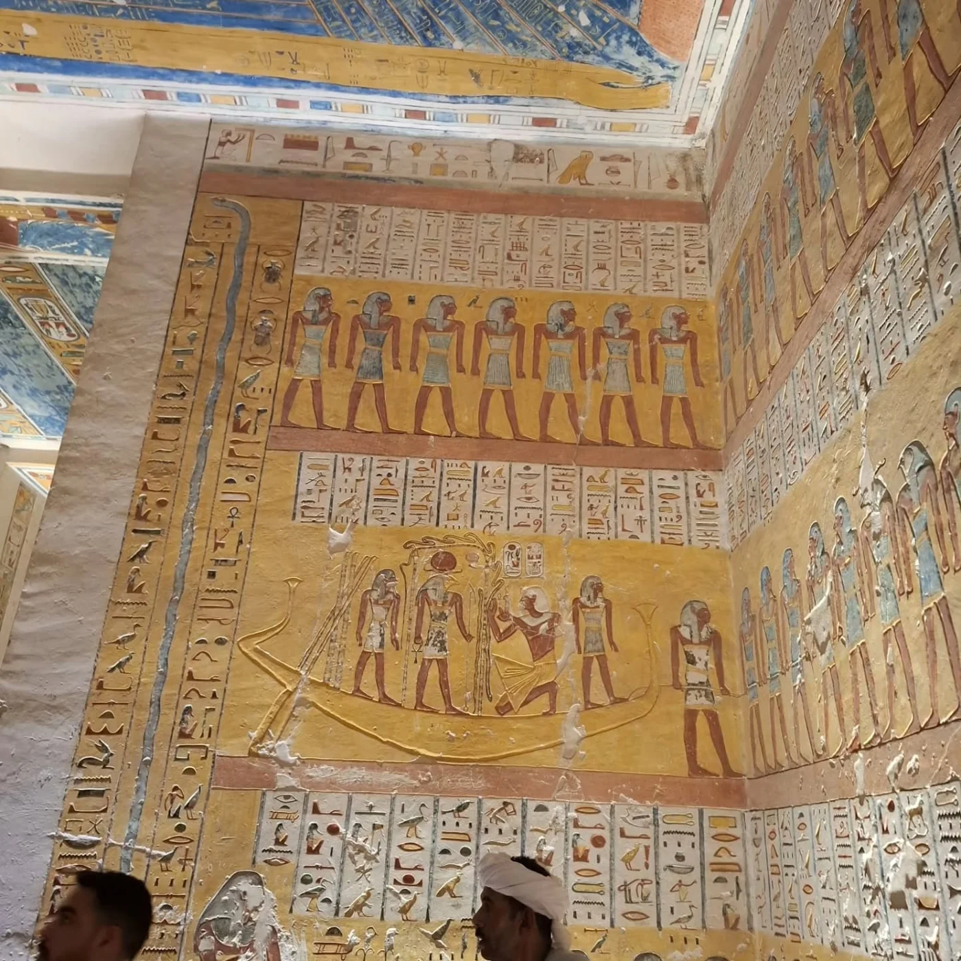 Colorful ancient Egyptian temple reliefs